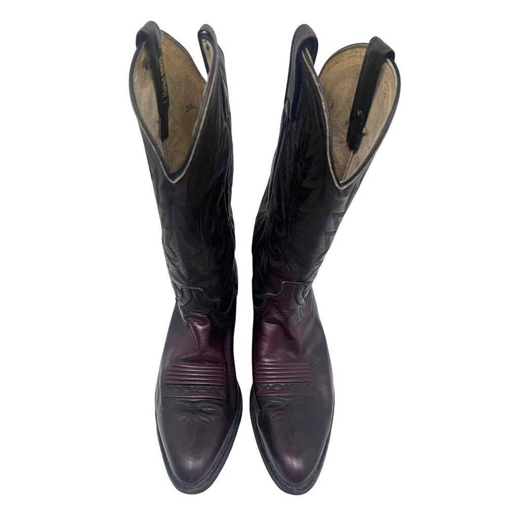 Dan Post Mens Burgundy Leather Tall Western Cowboy Boots US 8D Pull On USA 16773 - Picture 7 of 10